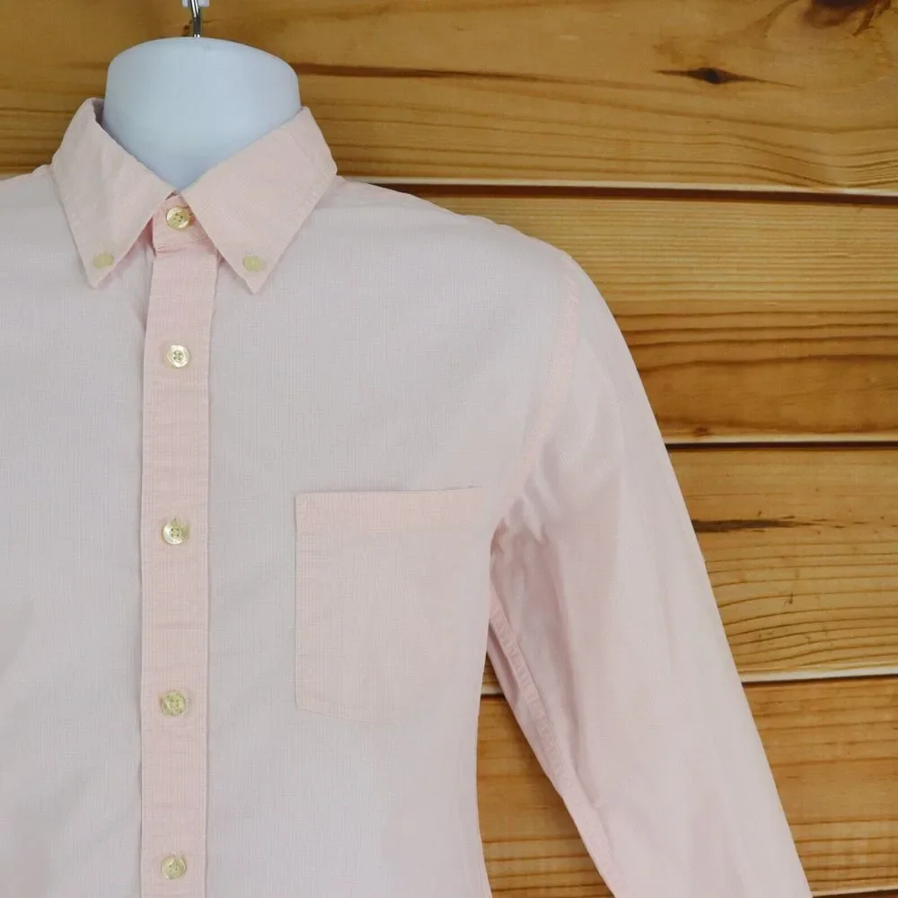 J. Crew Dress Shirt Mens Sz M Pink Checks 100% Cotton Tailored Fit Washed Casual
